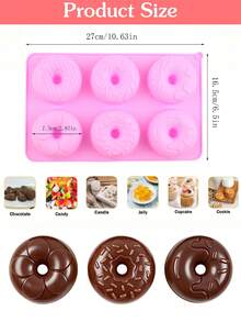 Multi-Pattern 6-Cavity Round Donut Mold, 3D Highly Attractive Homemade Fancy Donut Dessert, Pink Family Party DIY Baking Silicone Mold, Suitable For Dessert Making, Cake Decoration, Party Sweets, Handmade Chocolate, Afternoon Tea Snacks - Multicolor - View 5