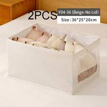 Foldable Linen Fabric Storage Bin With Clear Visible Window, Stackable Open-Top Clothes Organizer Box With Handle, Wardrobe Drawer Organizer For Pants, Shirts And Garments - White - View 12