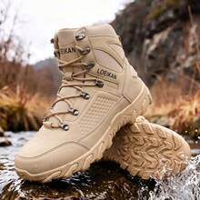 2 Colors Available High-Top Durable Work Boots For Men, Stable Lace-Up Non-Slip Outdoor Hiking Trekking Casual Everyday Boots - Khaki - View 2