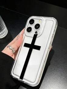 Fashionable Personalized Minimalist Transparent Religious Cross Anti-Drop Phone Case With Black Cross Pattern Design, Suitable For IPhone17/17Pro/17ProMax/16/16Pro/16ProMax/15/15Pro/15ProMax/14/13/12/11, Perfect Gift For Girlfriend, Boyfriend, Friend Or Yourself - Clear - View 2