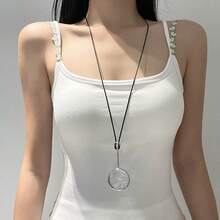 Long Black Cord Magnifying Glass Ring Pendant Necklace, Niche Design Sweater Chain - Black - View 1
