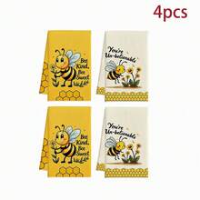 2/4/6/8件組蜜蜂圖案廚房抹布、烘乾布、蜂巢春黃色裝飾吸水手巾/茶巾/洗碗布，居家裝飾禮品 - 彩色 - 查看 7