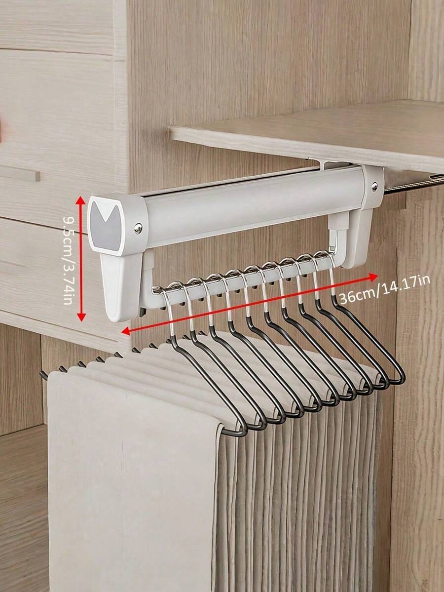 Percha retráctil ahorradora de espacio - Material de metal, organizador de armario multifuncional - Adecuado para trajes, chaquetas, blusas, etc., secadora de ropa - Caqui - Ver 1