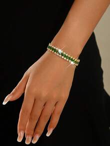 1pc Exquisite Dual-Tone Chain Bracelet, Bridal Wedding Party Jewelry, Suitable For Daily Wear, Banquet, Halloween, Anniversary - Green - View 2