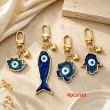 1pc/4pcs Unisex Resin Turkish Blue Eye Gradient Pendant DIY Vintage Evil Eye Charm 3D Heart Keychain Creative Bag Accessory - Multicolor - View 2