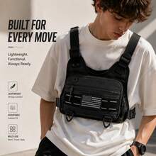 Men's Tactical Chest Bag, Black Adjustable Shoulder Strap Multi-Pocket Chest Bag, Suitable For Running And Outdoor Use - Multicolor - View 1
