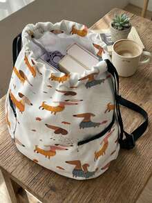 1PC Drawstring Backpack, Drawstring Bag, Sports Backpack, Large‑Capacity Lightweight Style, Outdoor & Fitness Storage Bag, Dog Pattern Print, Perfect For Storing Sports Gear And Changing Clothes - Cartoon Puppy 8401817 - View 2