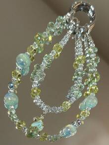 1pc Light Mint Green Double-Layer Fish Tail Crystal Beaded Phone Chain Bag Pendant - Multicolor - View 3