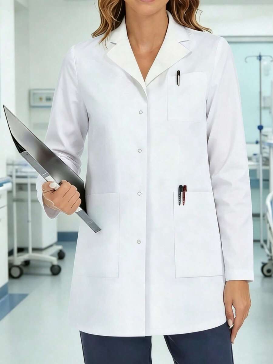White Multi-Pocket Scrub Uniform Jacket - White - View 1