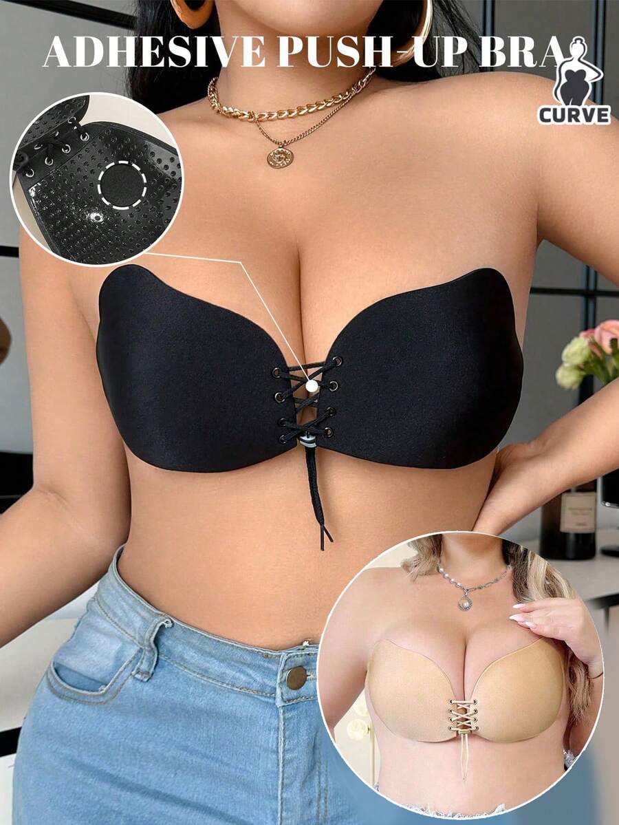 Self-Adhesive Invisible Bras With Strapless Wing Design Drawstring Reusable Push Up Sticky Bra Breathable Backless Boob Tape Non-Slip Nipple Cover Suitable For Dresses Evening Gowns Wedding Dresses Plus Size Women's Lingerie Accessories