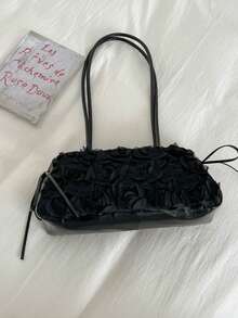 Dedoo Women's Shoulder Handbag With 3D Rose Flower Applique Pattern, Long Spaghetti Strap, Romantic Portable Bag Suitable For Dating, Wedding, Summer Use (Random Pattern) - Black - View 6