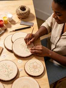 6 Pcs Large Wood Slices For Centerpieces, 7-8 Inch Wood Round | Wood Rounds Crafts Decors For Rustic Wedding Decor, Centerpiece Table Decorations - A - View 4