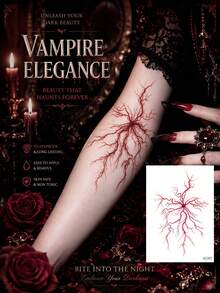 6pcs Halloween Red Cracked Temporary Tattoo Stickers, Spider Web, Veins And Broken Heart Body Stickers, Waterproof Long-Lasting Fake Tattoo Set, Suitable For Halloween Party, Cosplay, Costume Party And Makeup - Multicolor - View 5