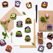 50Pcs Cute Cartoon Halloween Stickers, Glowing Ghost, Bat, Clown & Black Cat Pattern, Waterproof Vinyl Stickers For Water Bottle, Laptop, Journal Decor - Multicolor - View 4