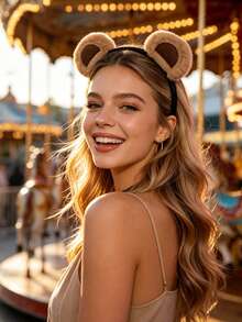 1pc Cute Plush Bear Ears Headband Fuzzy Fluffy Animal Hair Hoop For Party Amusement Park Cosplay Hair Accessories - Multicolor - View 3