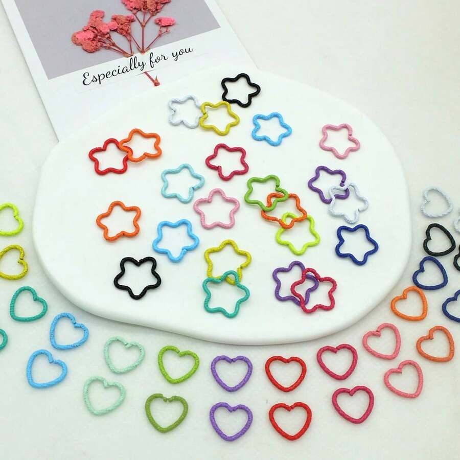 100pcs Colorful Star & Heart Shaped Hair Rings Hair Accessories Hair Ties, Suitable For Braids And Dreadlocks Cute Hair Accessories, DIY Handmade Bracelet Necklace Jewelry Making