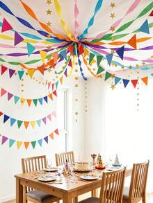 Rainbow Party Decoration Set, Includes Colorful Crepe Paper Banner, Gold Star Garland Backdrop And Flags, Suitable For Wedding Party, Luxury Birthday Party Hanging Decoration - Multicolor - View 8