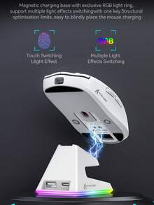 ATTACK SHARK Mouse Nirkabel Ringan PAW3395 Gaming Tiga Mode Mouse Bluetooth Nirkabel Pengisian Daya dengan Basis RGB Mouse Gaming Kompetitif Komputer - View 8