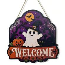 New Halloween Wooden Welcome Door Sign With Ghost And Pumpkin Wall Decor For Holiday Party - Multicolor - View 3