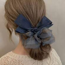 1pc Gradient Tie Dye Organza Bow Scrunchie, Lightweight Sheer Mesh Fabric, Contrasting Satin Bow Decoration, Cool And Gentle Vibe, Suitable For Girls, Perfect For Daily Commute, Date, Travel And Photography, Fairy-Like Hair Tie Hair Accessory - Multicolor - View 4