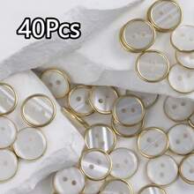 10/20/30/40/50/60Pcs Gold/Silver Rimmed Shell Buttons, For Clothing Accessories, Shirts, Home Decor, Clothing Buttons, Hand-Sewn Buttons - Multicolor - View 25