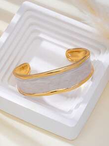 2pcs/1pc Fashion New Elegant High-End Casual Multi-Functional Zinc Alloy Material White+Black Oil Drip Women's Minimalist Geometric Wave Bracelet Set - Black and White - View 5