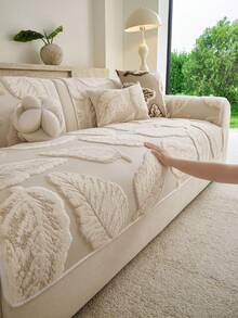 SANMOSPIN 1PC Bohemian Style Sofa Cover, Thick Quilted Sofa Cushion With Leaf Pattern, Soft And Comfortable, Pet-Friendly, Machine Washable, Suitable For 1/2/3/4 Seater L-Shaped Sofa, Living Room, Bedroom, Office Decor - Beige - View 3