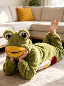 1pc New Winter Personalized Bathrobe, Unisex, Frog Cartoon Pattern, Thickened Warm, Cute Cartoon Style, Suitable For Home, Bathroom Or Living Room Wear - Multicolor - View 7