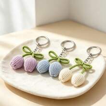 1/8pcs Handmade Crochet Tulip Flower Keychain, Colorful Yarn Flower Key Chain, Creative Gift For Friends, Girlfriend, Holiday Celebration, Phone, Car Decoration, Graduation, Mother's Day - Multicolor B - View 8