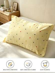 1pc Yellow Solid Color Small Heart Pattern 100% Cotton Anti-Pilling Breathable Japanese All-Season Small Size Double Pillow Square Pillowcase & Decorative Bed Pillowcase Single Twin Full Queen King - Yellow - View 4