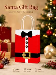 6pcs Reusable Christmas Gift Bags With Handles, Santa Claus Print Party Packaging Bags - Multicolor - View 5