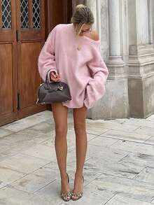 Soft Style Women's Pink Knitted Long Sleeve Regular Length Slightly Elastic Sweater, Ideal Choice For Creating Fashionable Autumn, Winter And Spring Outfits. - Pink - View 2
