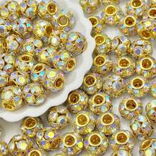 11Pcs 16MM Gold Base AB Rhinestone Flower Ball Beads Craft Set, Sparkly Round Spacer Charm Beads For DIY Bracelet Necklace Handmade Jewelry Making & Decor Accessories - Gold AB Rhinestones - View 7