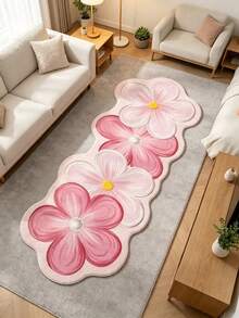 1PC Pink Floral Cluster Faux Cashmere Plush Rug, Thickened Washable Autumn Winter Floor Mat, Casual Decorative Small Carpet For Living Room, Bedroom & Light Outdoor Home Decor - A - View 5