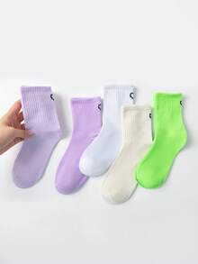 1/5 Pasang Kaos Kaki Setengah Betis Motif Hati Warna Polos untuk Semua Musim, Gaya Korea INS Kaos Kaki Olahraga Motif Hati Serbaguna untuk Pria dan Wanita - MultiWarna - View 2