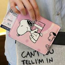 Snoopy 卡通護照夾 多功能旅行文件收納包 便攜錢包附現金與卡槽 - 粉色 - 查看 11