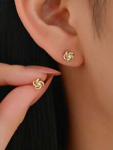1 Pair S925 Sterling Silver Niche Braided Twisted Pearl Stud Earrings, Elegant Minimalist Earrings, Gentle Style Daily Commute Earrings - Pearl - View 3