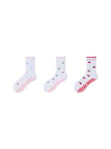 ZUJO 3 Pairs Women's Non-Slip Polka Dot Mid-Calf Socks, Heart & Cherry & Floral Yoga Socks, Pilates Fitness, All Season Wear, Warm Floor Socks, Random Color - Multicolor - View 9