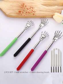 2pcs Set - 1pc Telescopic Back Scratcher And 1pc Mini Cleaning Brush, Portable Itch Relief Tool, Keyboard Cleaning Brush, Mini Gap Brush, Practical Tool Set Suitable For Office Use, Holiday Gift - Multicolor - View 7