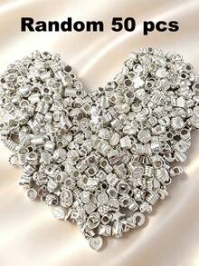 25/50/80/100/150/200/300/500/1000pcs Silver Random Acrylic Beads, For Jewelry Making, Bracelets, Necklaces And Craft Accessories - Silver - View 16