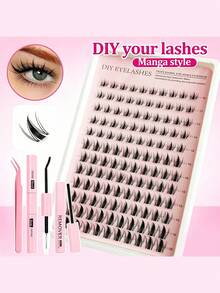 SRCKFIZ 120pcs DIY Eyelash Extension Kit, Single Cluster False Eyelashes 10-20mm Mixed Length Cartoon Style, Includes Eyelash Glue & Sealer, Remover, Eyelash Tweezers And Brush, Home Self-Application Eyelash Extension Set - Multicolor - View 1