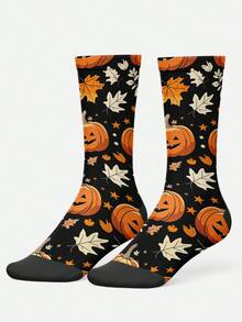 Calcetines para hombre con estampado 360°, estilo callejero, patrones de linterna de calabaza de Halloween, gato negro, murciélago, calcetines coloridos y divertidos, adecuados para uso diario, festividades y ocasiones de fiesta - Negro - Ver 4