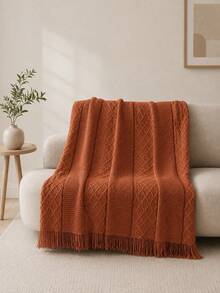 1pc Soft Knit Blanket, Sofa Decor Knit Blanket, Office Nap Blanket, Suitable For Daily Use - Waffle Diamond Caramel - View 4