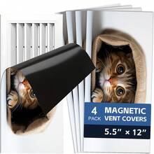 4PCS 2D Flat Magnetic Vent Covers, (Cat) Cute Peeking Pattern, 5.5*12IN, Suitable For Floor, Wall, Ceiling Vents, Home Decor - Coffee Brown - View 11