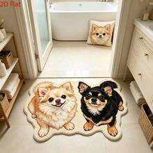 1 PC Cute Black & Yellow 2 Dogs Pattern Asymmetrical Soft, Absorbent Fluffy Rug, Suitable For Home Decor, Doorway And Indoor Protection, Bathroom Mat, Bathroom Rug, Door Mat, Small Rug, Carpet, Floor Mat, Home Decor, Area Rug, Outdoor Mat, Home Decor, Area Rug, Bedroom Rug, Washable Rug - Multicolor - View 4