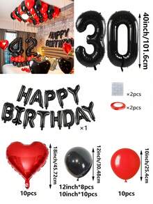 53 件红色和黑色气球花环生日套装，40 英寸黑色聚酯薄膜数字气球，适合 16 岁、18 岁、20 岁、21 岁、22 岁、25 岁、30 岁、35 岁、40 岁生日派对装饰、房间装饰、摄影道具 - 紅黑色 - 查看 13