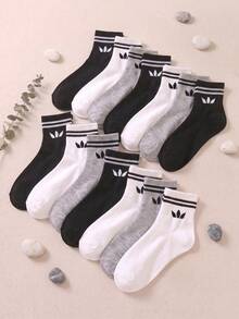 5/10/20 Pairs Random Style Children's Mid-Calf Sports Socks, Classic Black/White/Grey Colorway, Suitable For Daily Wear, Back To School, Travel, Outdoor Running, Kids Gift - Multicolor - View 9