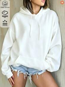 Women's Casual White Brooklyn New York Graphic Hoodie, Long Sleeve Drop Shoulder Pullover Sweatshirt For Streetwear And Fall Outfits - White - View 5