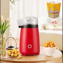 6-piece set (1pcs popcorn machine + 5 pcs popcorn bags)Mini Automatic Popcorn Machine, Plastic Hot Air Turbine Heating, Electric Popcorn Maker for Home Use, One-Touch Operation, Oil-Free, - Ideal for Watching Movies and TV Shows - Rojo - Ver 5