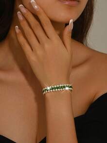 1pc Exquisite Dual-Tone Chain Bracelet, Bridal Wedding Party Jewelry, Suitable For Daily Wear, Banquet, Halloween, Anniversary - Green - View 5